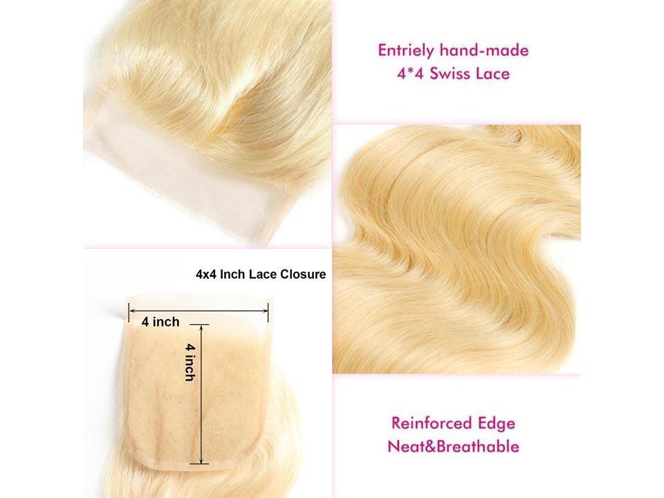 100% Indian Temple 613 Blonde | 4x4 Lace Closure | Wavy