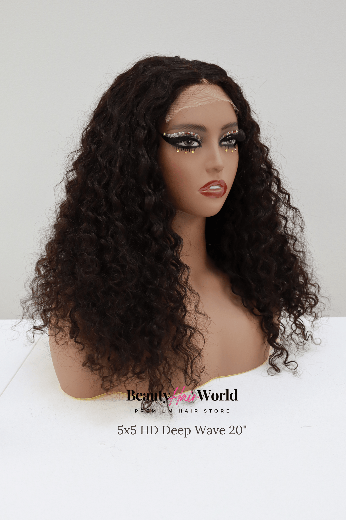 Glueless HD LACE WIG 5X5 DEEP CURLY #1B
