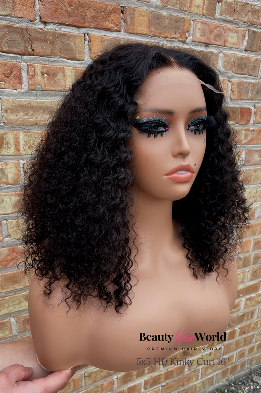 GLUELESS HD LACE WIG 5X5 KINKY CURL #1B