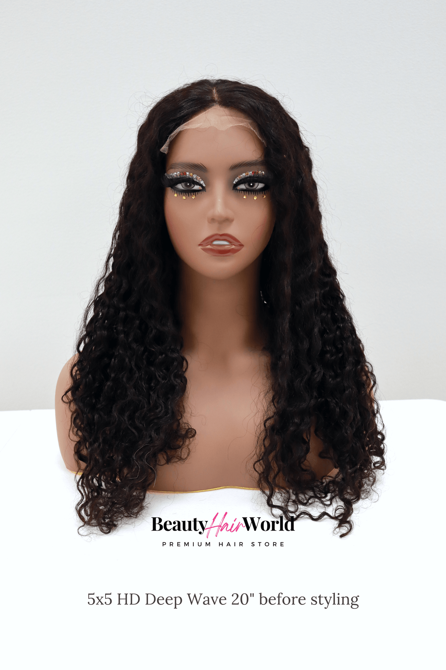 Glueless HD LACE WIG 5X5 DEEP CURLY #1B