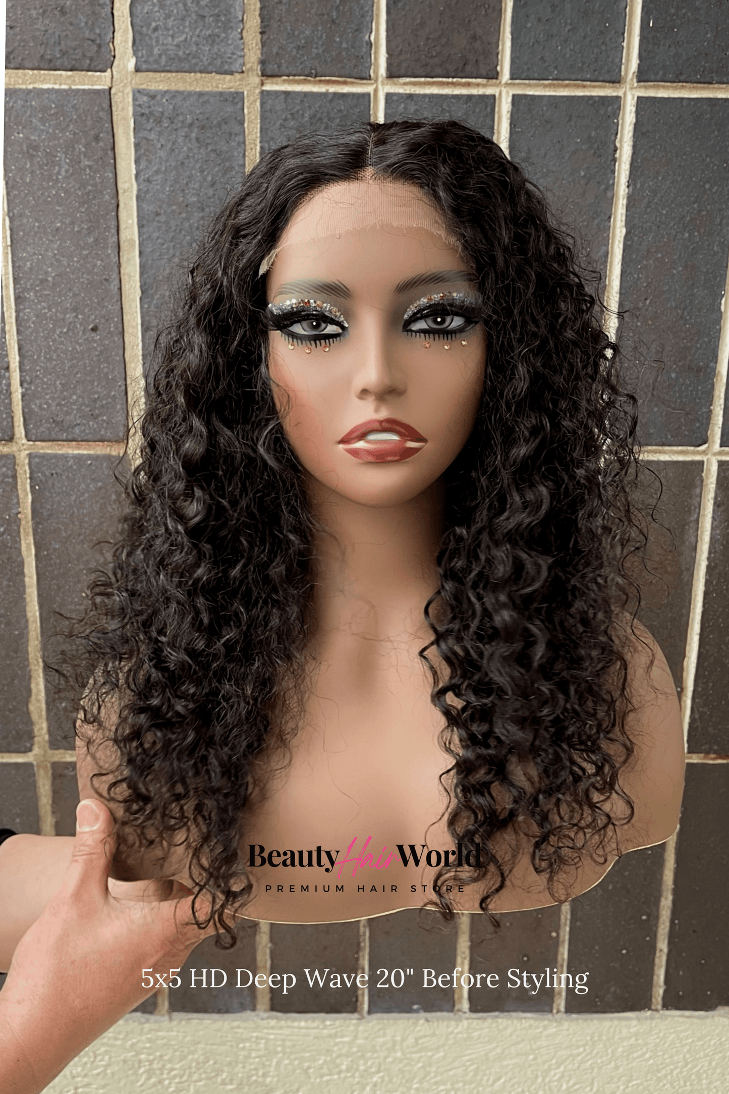 Glueless HD LACE WIG 5X5 DEEP CURLY #1B