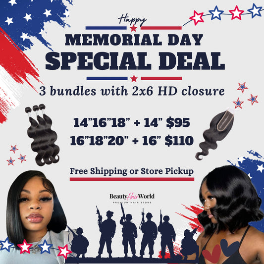 Memorial Day Special 🇺🇸 3 Bundles with 2x6 Real HD Closure