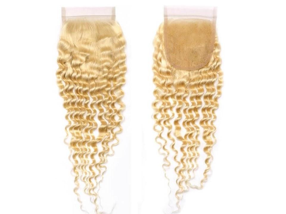 100% Indian Temple Human Hair 613 Blonde | 4x4 Lace Closure | Curly