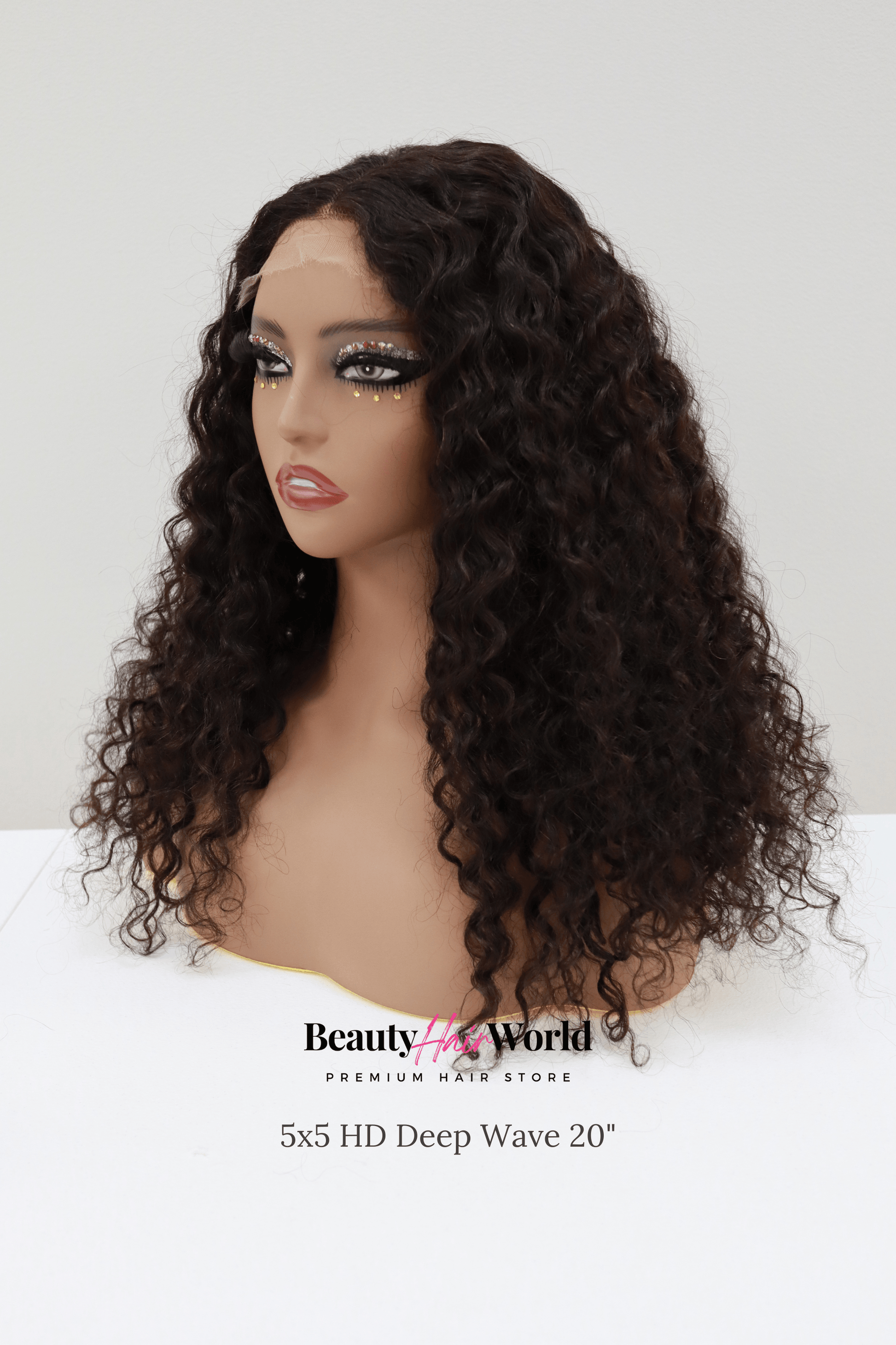 Glueless HD LACE WIG 5X5 DEEP CURLY #1B