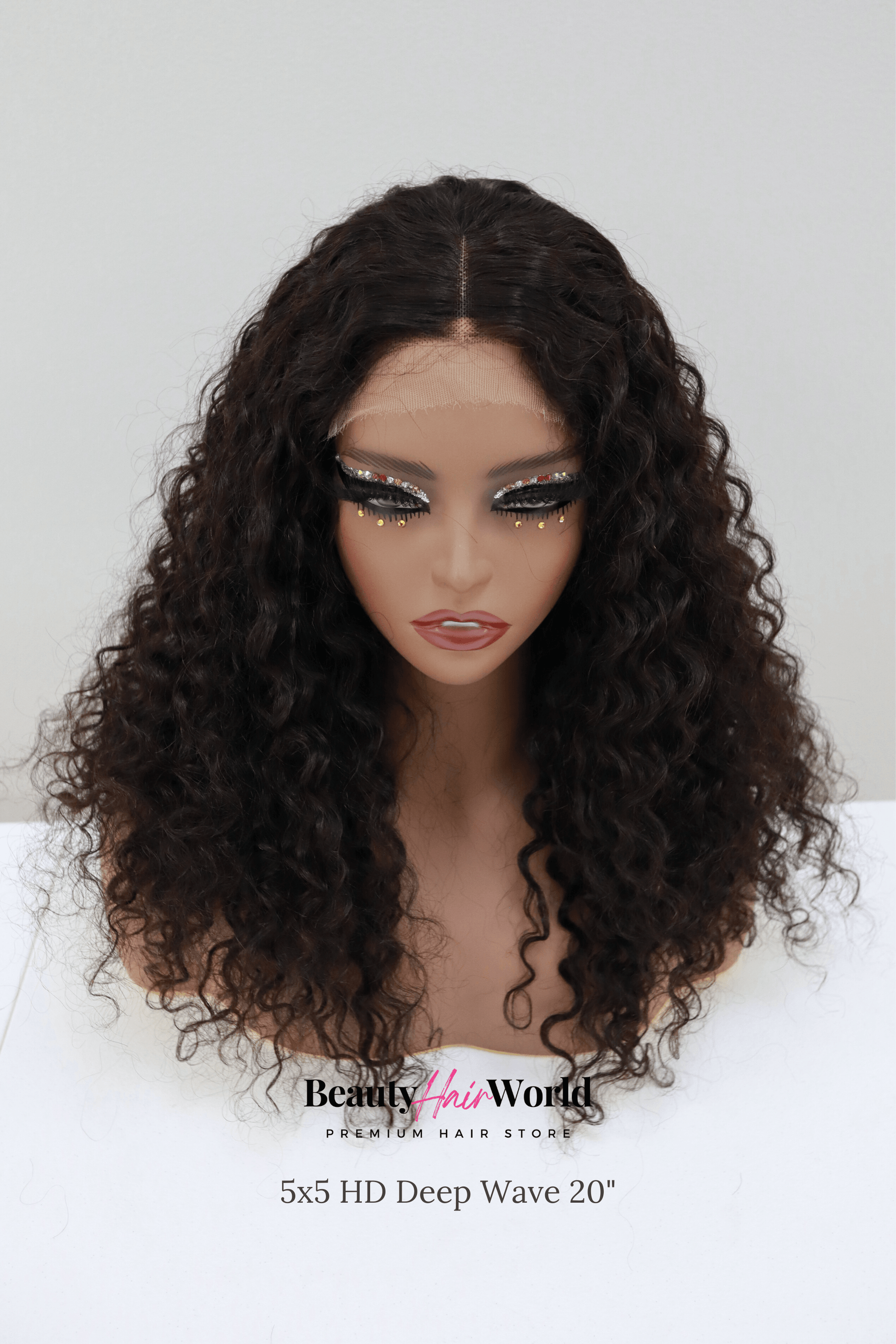 Glueless HD LACE WIG 5X5 DEEP CURLY #1B