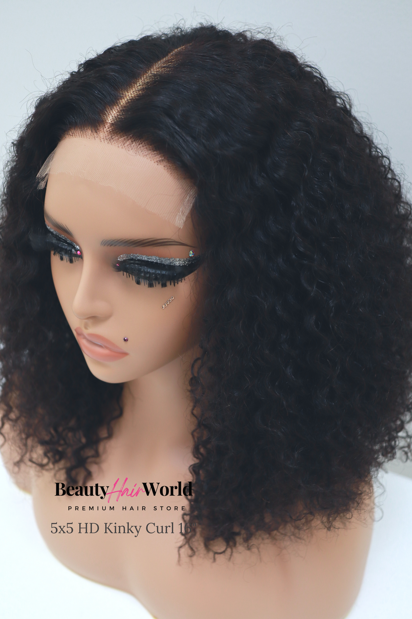 GLUELESS HD LACE WIG 5X5 KINKY CURL #1B