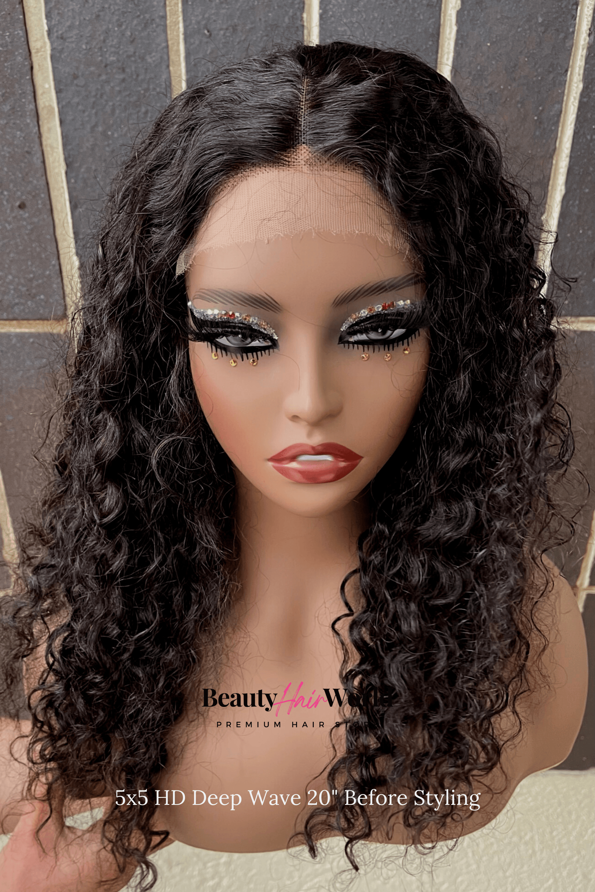 Glueless HD LACE WIG 5X5 DEEP CURLY #1B