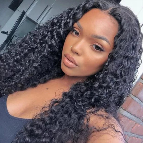 Glueless HD LACE WIG 5X5 DEEP CURLY #1B - BeautyHairWorld